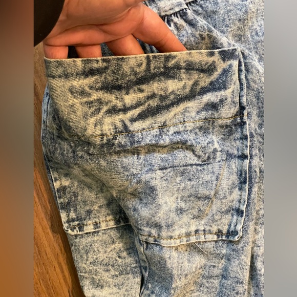 Vintage Hollywood Blvd Acid Wash Racerback Denim Dress Button Front Pockets L - Picture 7 of 10